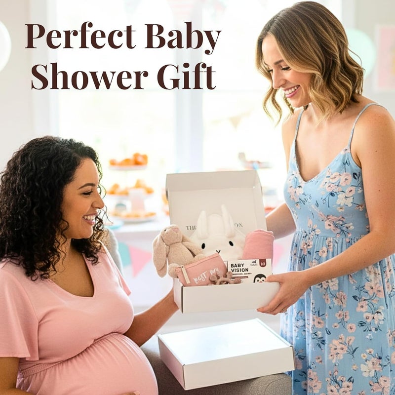 Tiny Treasures New Baby Gift Basket Set with Adorable Newborn Essentials for Baby Girl and Boy | Quality Baby Shower Gift Baskets with Soft Swaddle Blanket | Cutest Newborn Gift Set, Gift-Ready Packaging (Pink) - Image 3